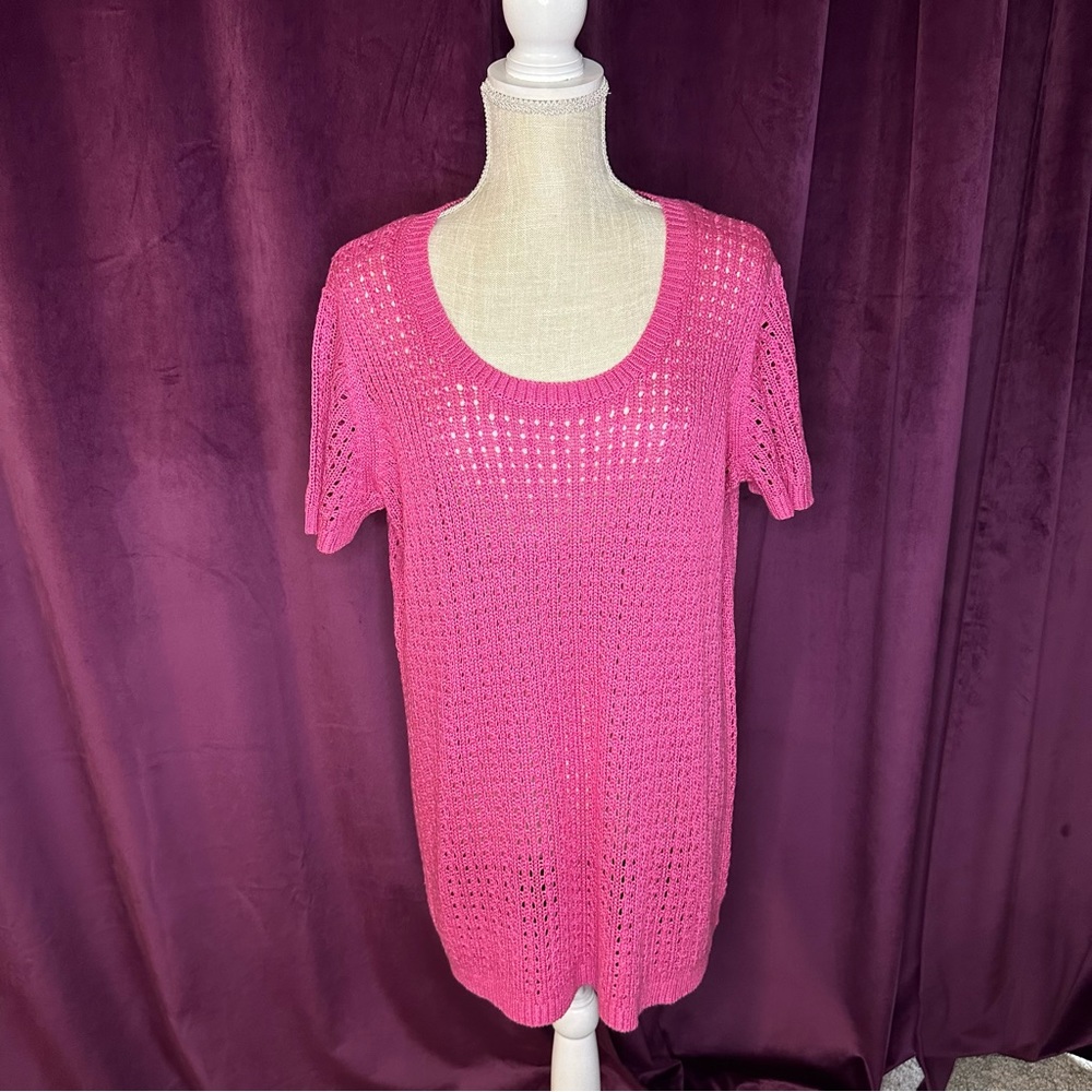 Pink Short Sleeve Knit Top, 1X